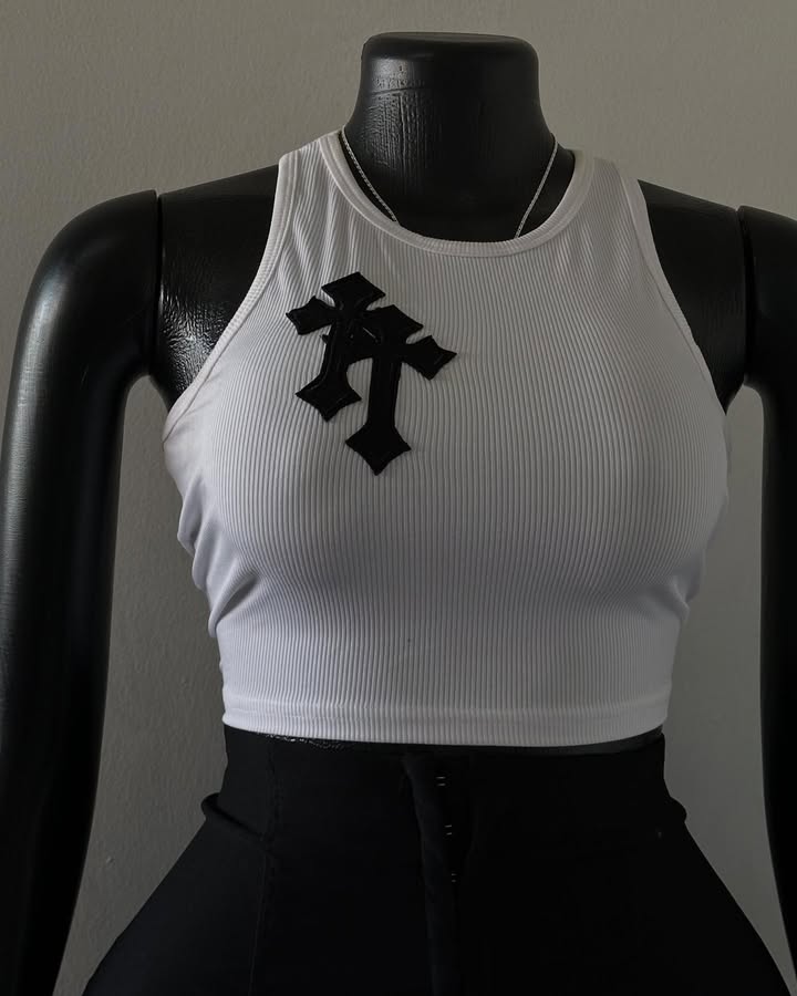 Ribbed Crosses Patched Baby Tank Top