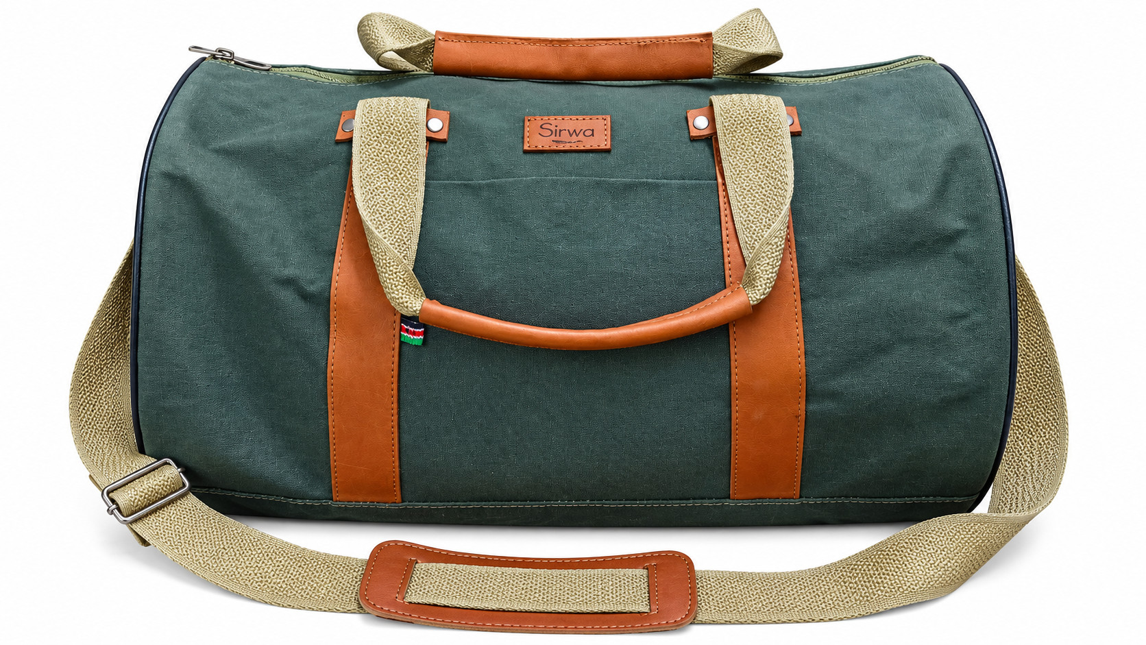 Sirwa Green Canvas Travel Duffel Bag with Tan Trim
