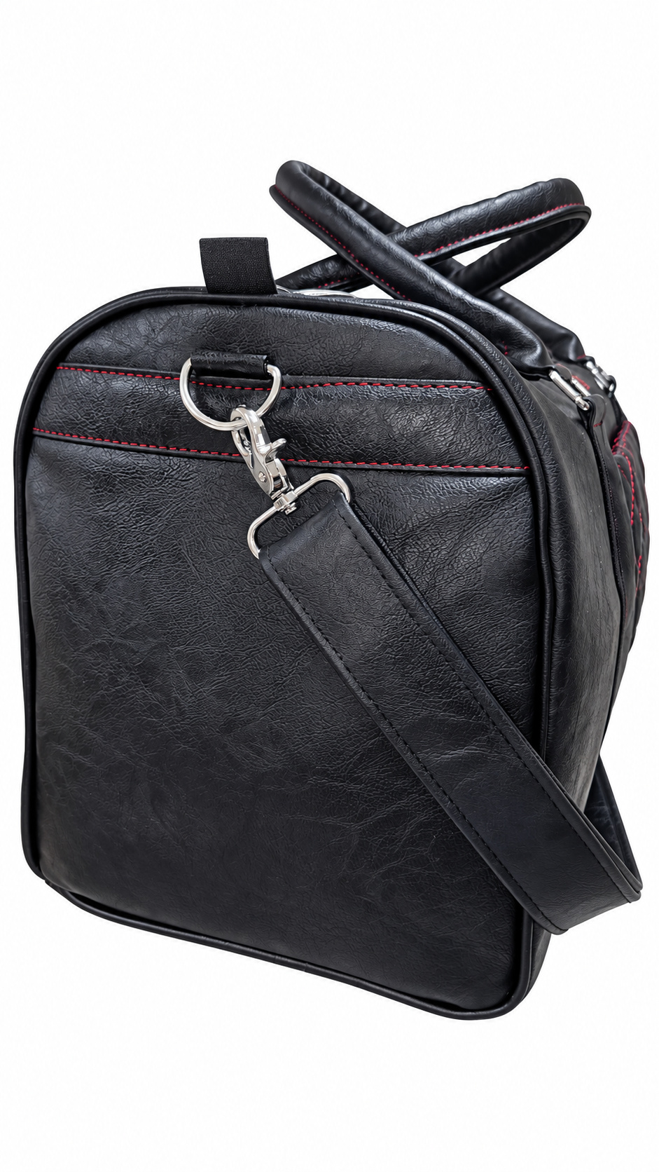 Sirwa Black Quilted Travel Duffel Bag with Red Stitching