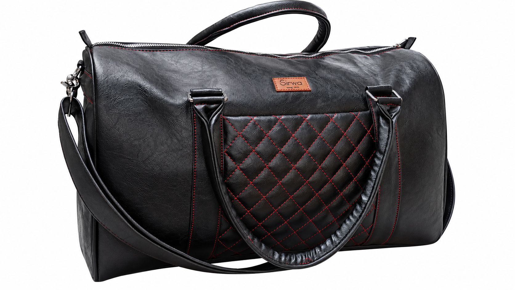 Sirwa Black Quilted Travel Duffel Bag with Red Stitching