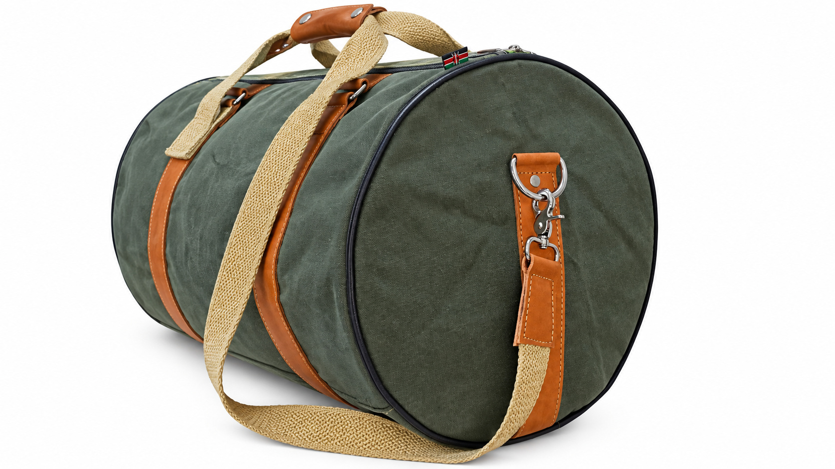 Sirwa Green Canvas Travel Duffel Bag with Tan Trim