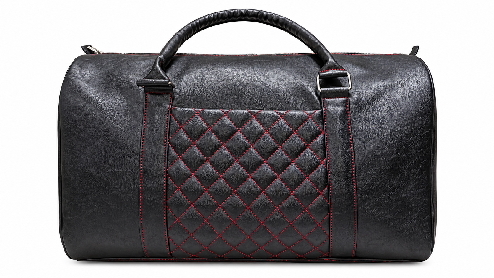 Sirwa Black Quilted Travel Duffel Bag with Red Stitching