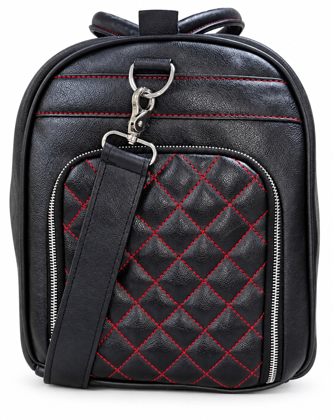 Sirwa Black Quilted Travel Duffel Bag with Red Stitching